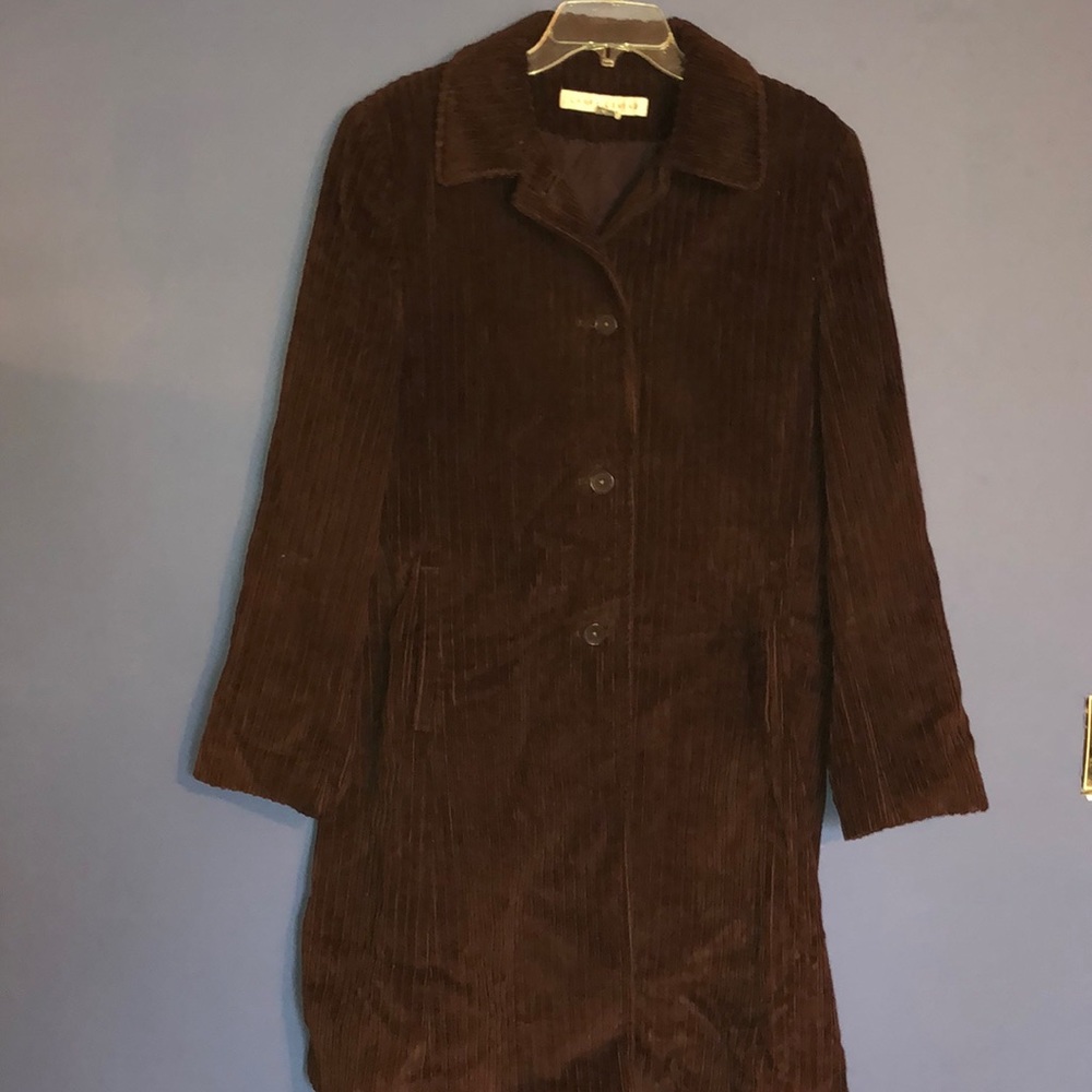Corduroy sienna brown coat by Larry Levine.